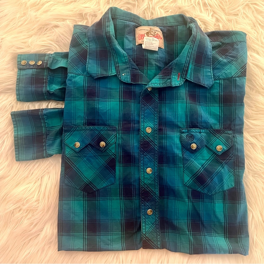 Vintage Wrangler Men’s Blue Plaid Western Shirt with Pearl Snap Buttons! Sz XXL!